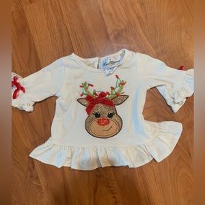 Baby Christmas top with sparkle reindeer and bow detail